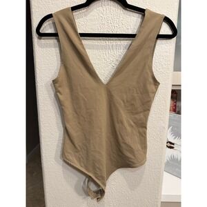 Intimately Free People Seamless Bodysuit Deep V Neck Sheer Tan S